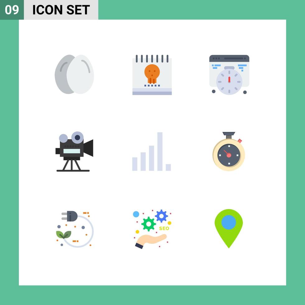 Pictogram Set of 9 Simple Flat Colors of signal connection development video film camera Editable Vector Design Elements
