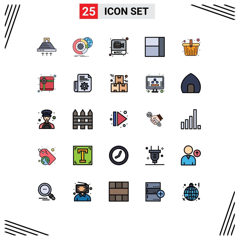Stock Vector Icon Pack of 25 Line Signs and Symbols for hamper layout globe grid recording Editable Vector Design Elements