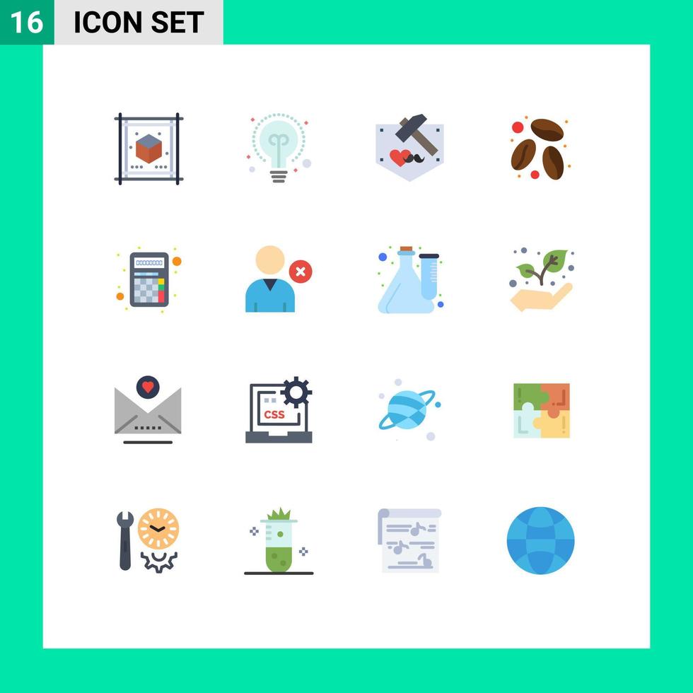 símbolos de iconos universales grupo de 16 colores planos modernos de interfaz calculadora padres aplicaciones café paquete editable de elementos de diseño de vectores creativos