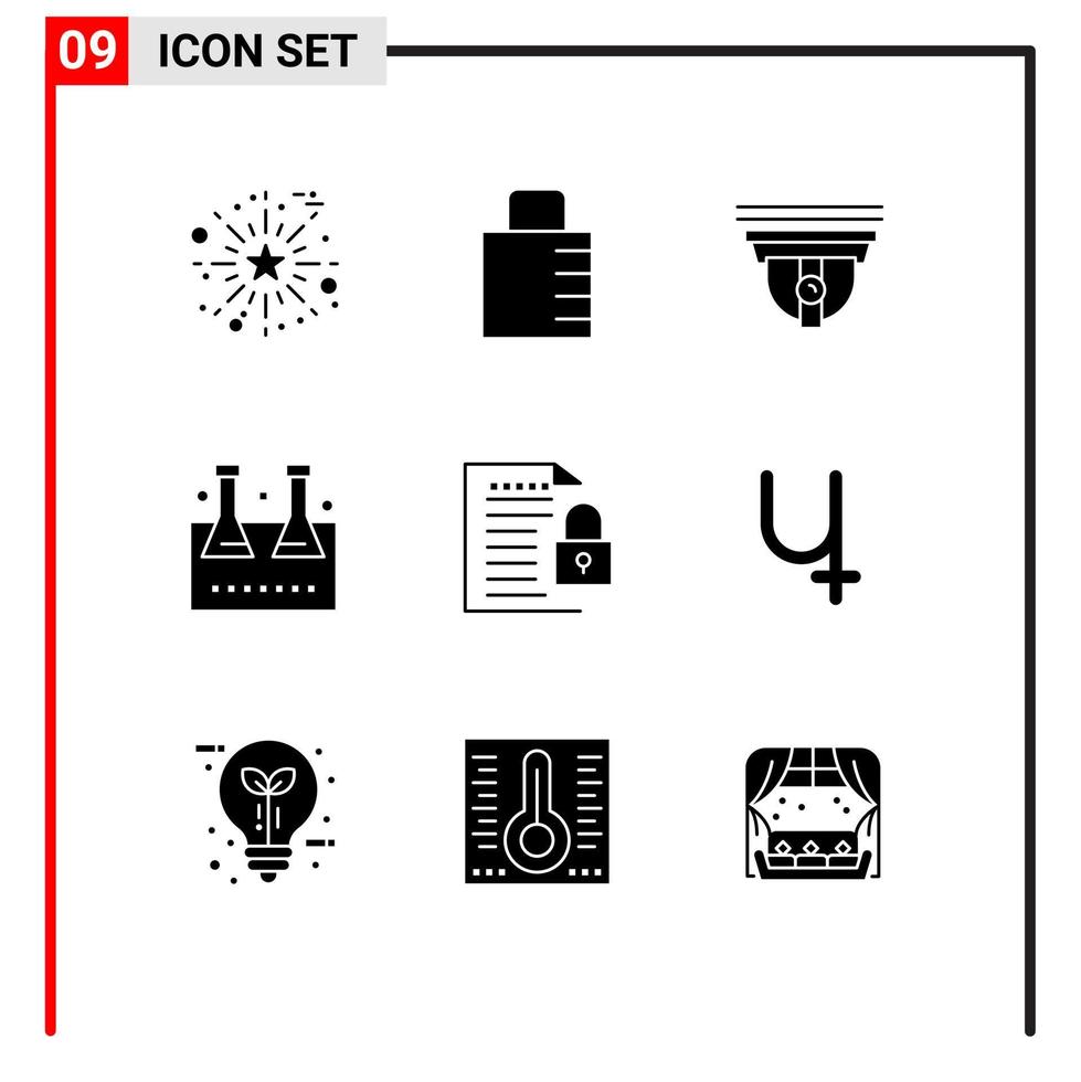 9 Universal Solid Glyph Signs Symbols of data lab glassware camera lab flask chemical flask Editable Vector Design Elements