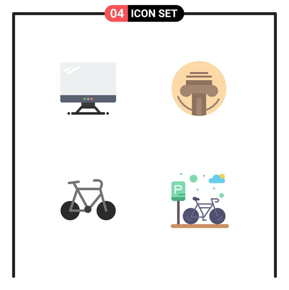 Set of 4 Modern UI Icons Symbols Signs for computer bicycle imac type sport Editable Vector Design Elements