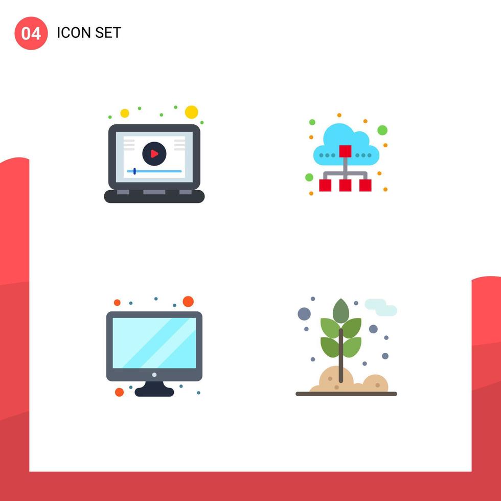 Universal Icon Symbols Group of 4 Modern Flat Icons of lesson monitor screen technology device Editable Vector Design Elements