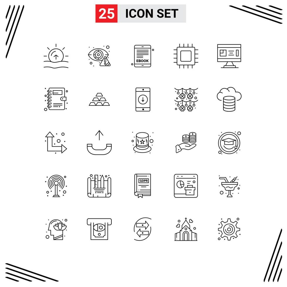 Pictogram Set of 25 Simple Lines of architecture gadget internet devices chip Editable Vector Design Elements