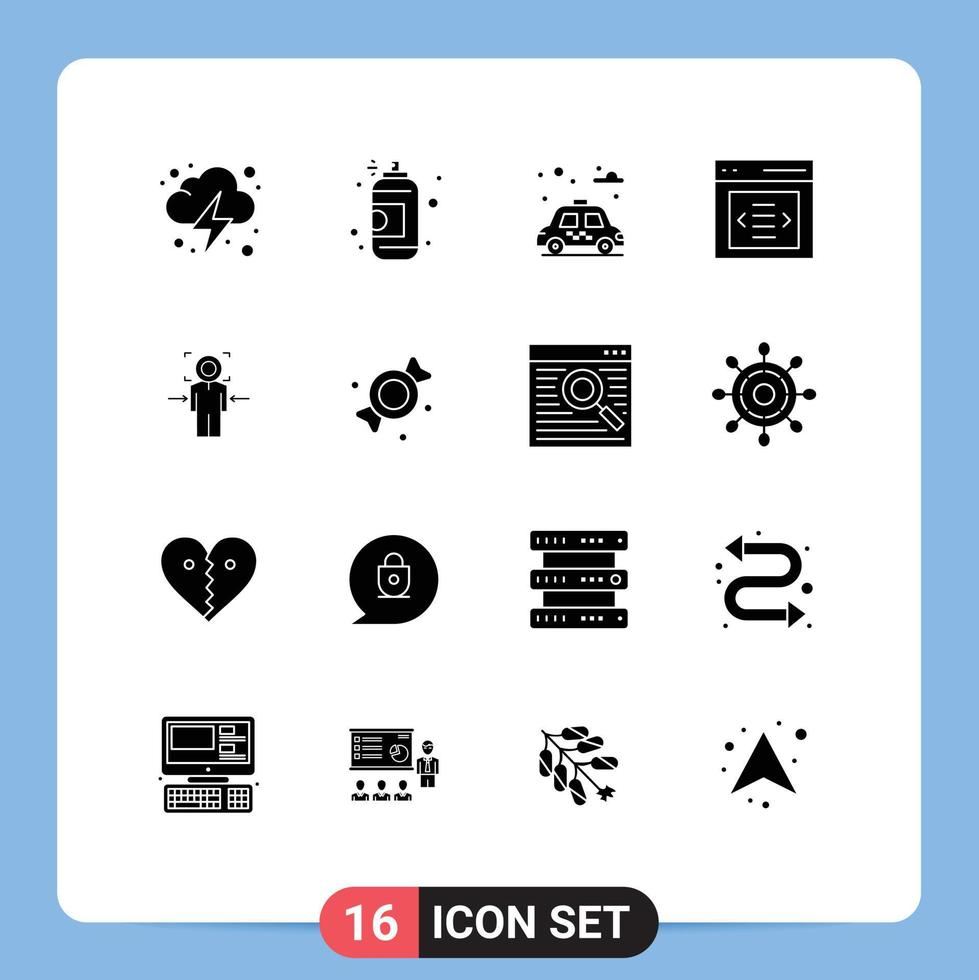 conjunto moderno de 16 pictogramas de glifos sólidos de la interfaz de usuario de la ciudad del hombre objetivo elementos de diseño vectorial editables vector