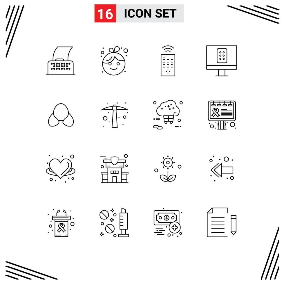 Group of 16 Modern Outlines Set for hoe clothing control clothes beach Editable Vector Design Elements