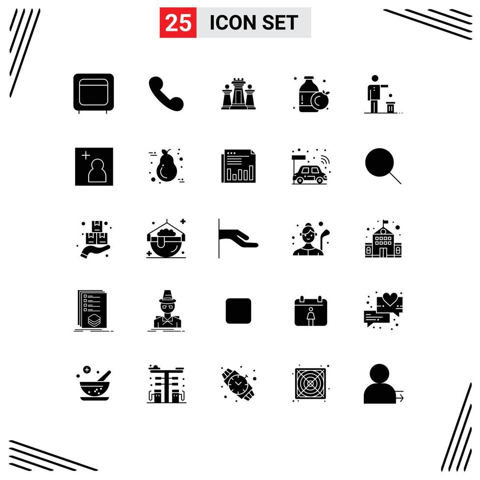 User Interface Pack of 25 Basic Solid Glyphs of idea bottle chess orange technology Editable Vector Design Elements