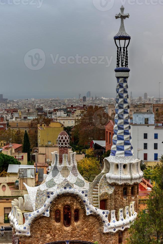 Park Guell in Barcelona, Spain is a public park system composed of gardens and architectonic elements located on Carmel Hill, in Barcelona, Catalonia. photo