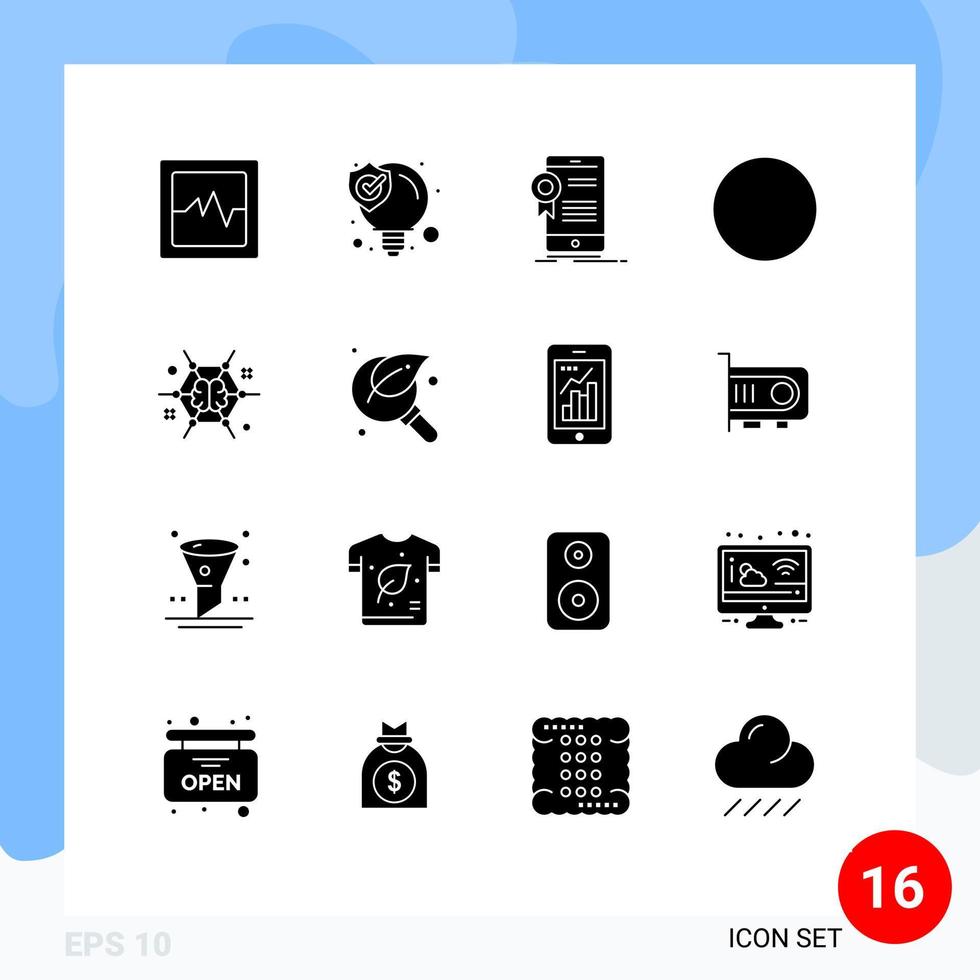 Editable Vector Line Pack of 16 Simple Solid Glyphs of brainstorming connect app mind signal Editable Vector Design Elements