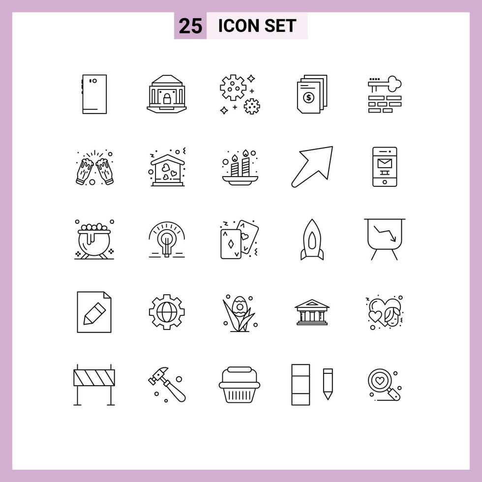 Set of 25 Commercial Lines pack for document money lock file space Editable Vector Design Elements
