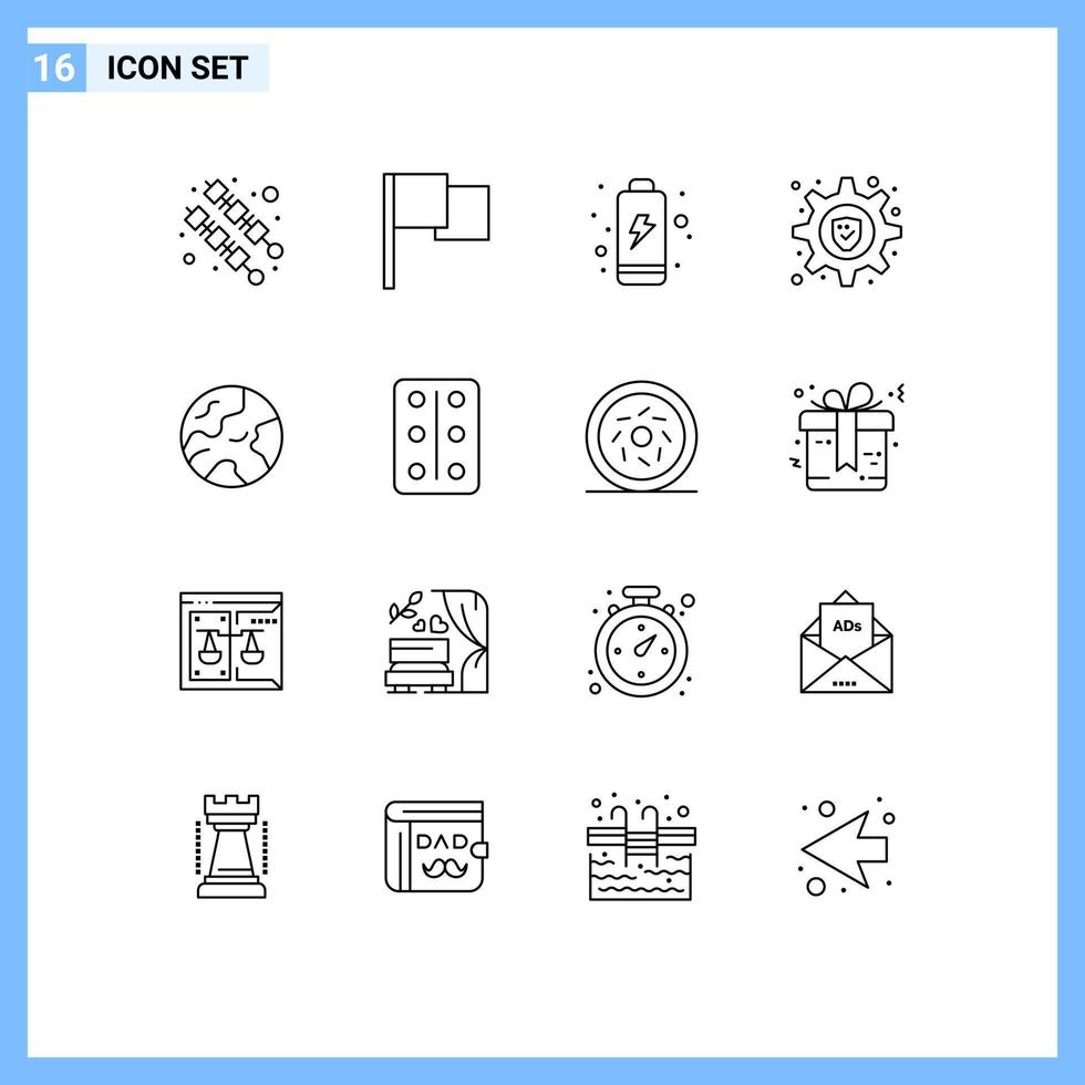 Set of 16 Commercial Outlines pack for tablets pastilles electric worldwide earth Editable Vector Design Elements