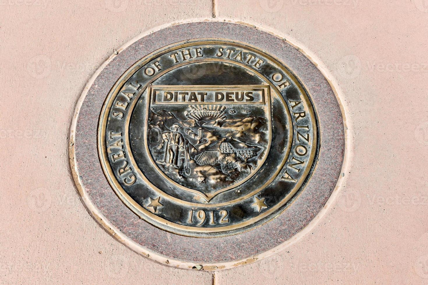 Arizona state seal at the Four Corners Monument. photo