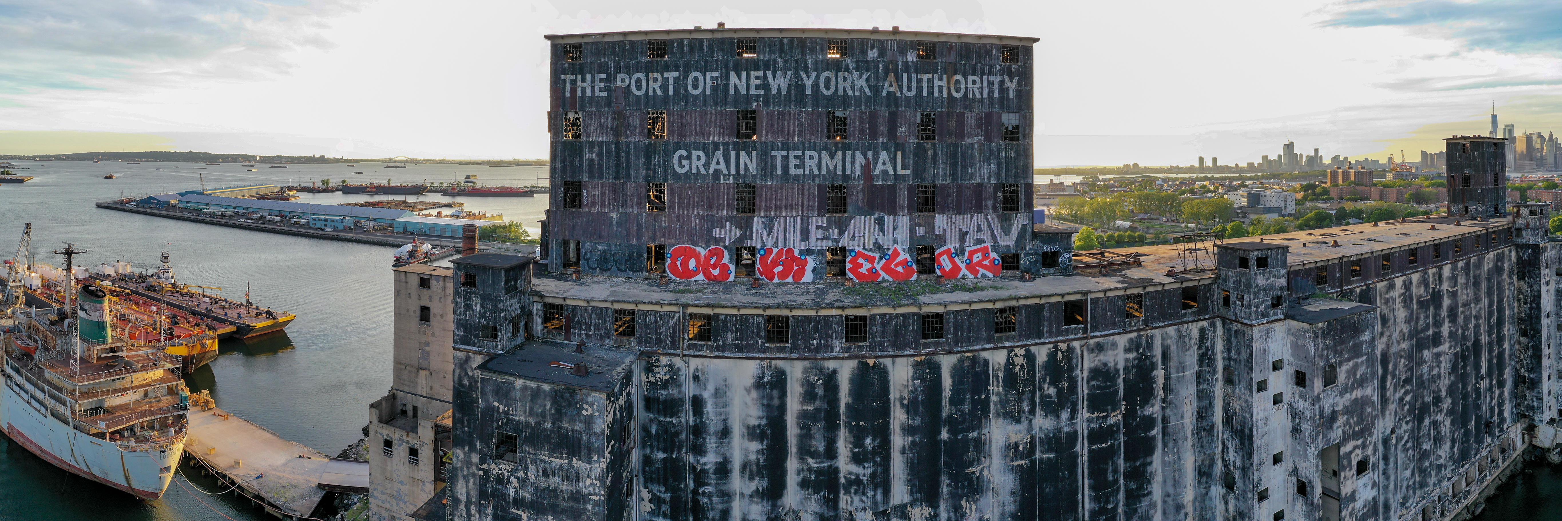 The Red Hook Grain Terminal in the Red Hook neighborhood of Brooklyn