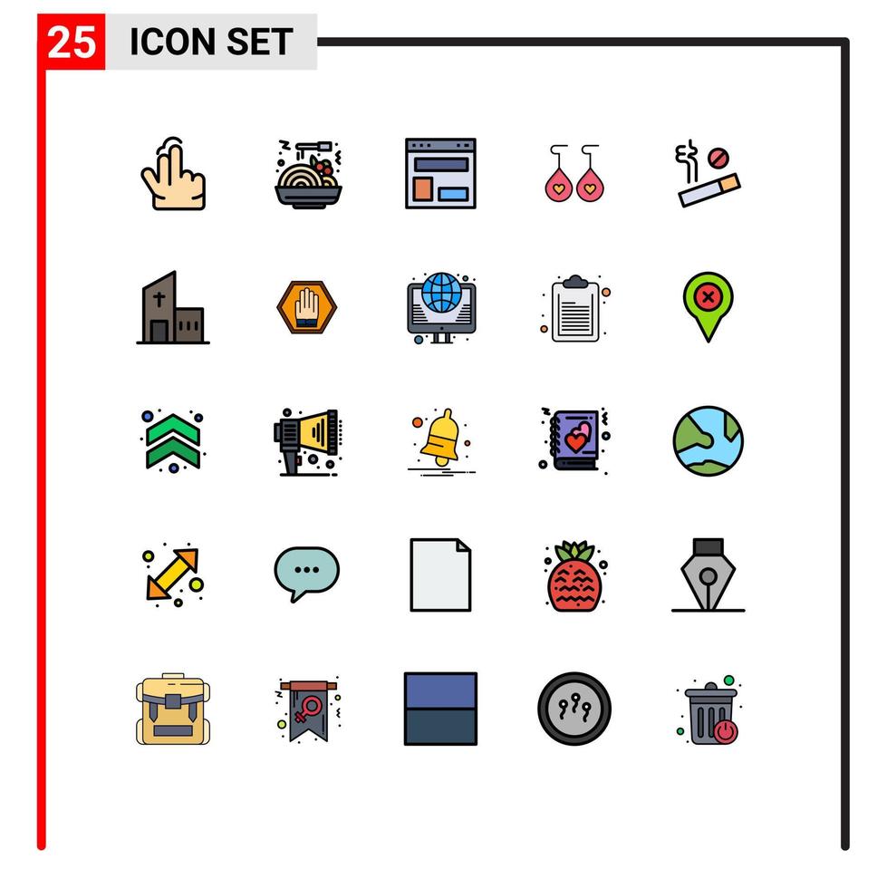 25 Filled line Flat Color concept for Websites Mobile and Apps smoking no layout heart earing Editable Vector Design Elements