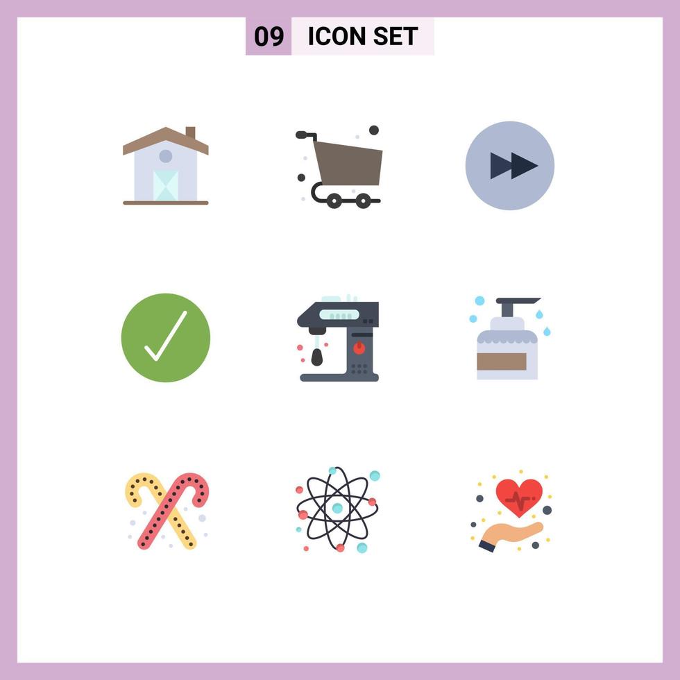 9 Universal Flat Color Signs Symbols of cook appliances circle ok circle Editable Vector Design Elements