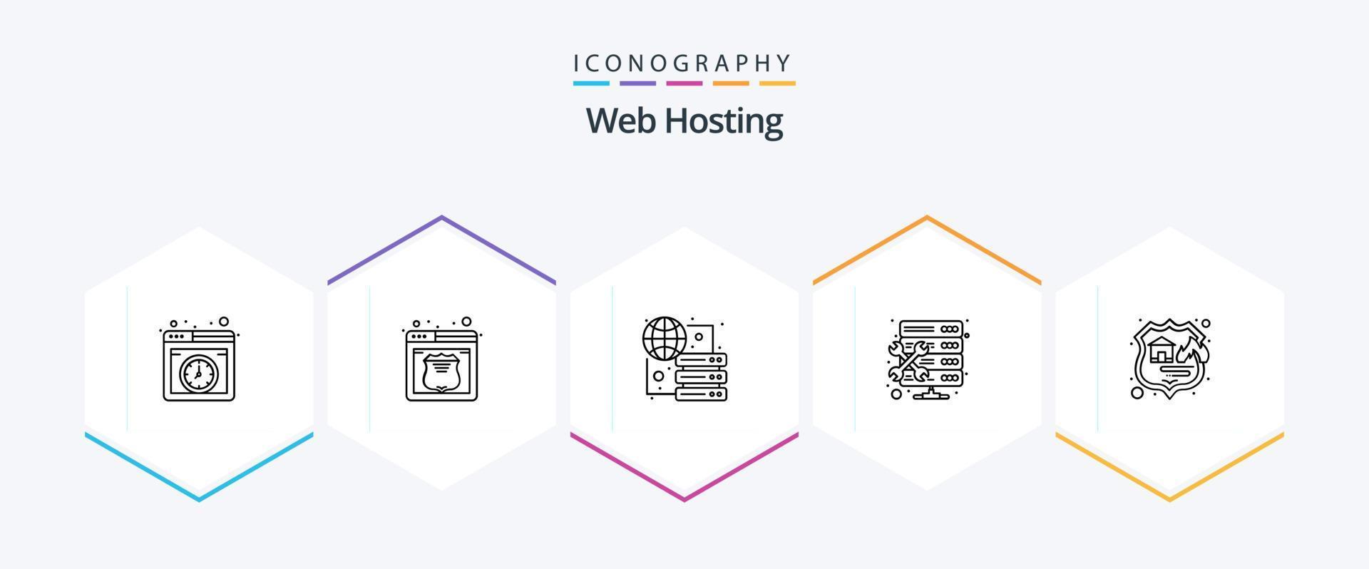 Web Hosting 25 Line icon pack including firewall. maintenance. connect. hosting. vector