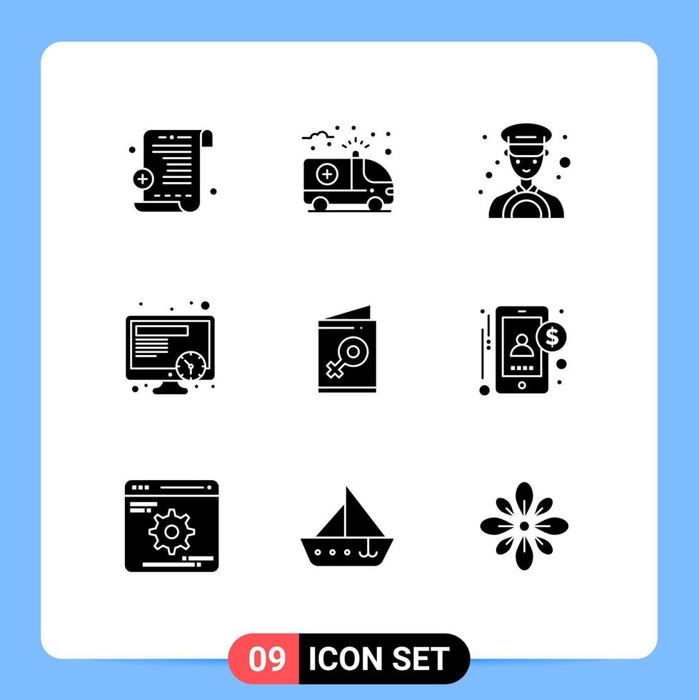 Modern Set of 9 Solid Glyphs and symbols such as accounting invite taxi symbol card Editable Vector Design Elements
