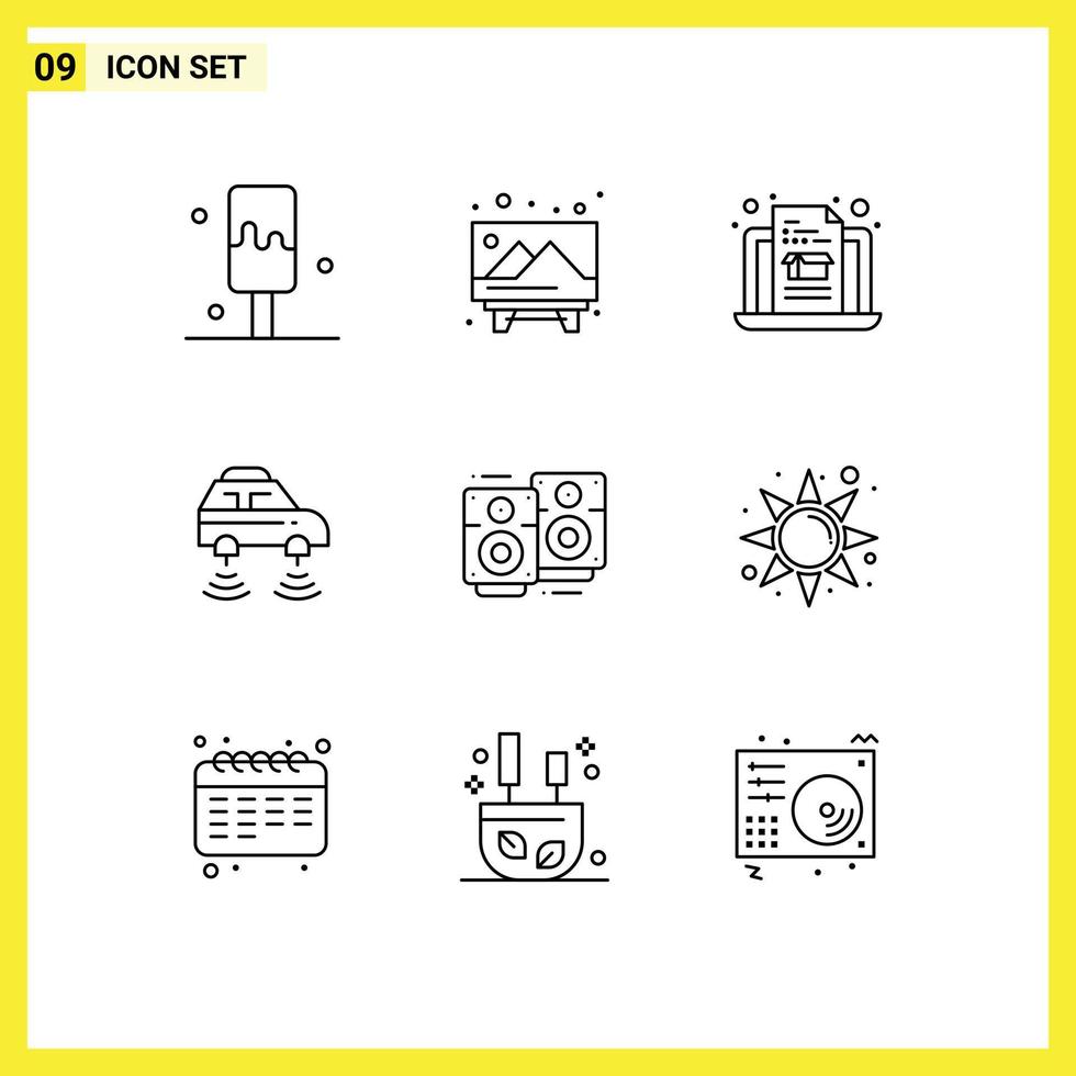 Pictogram Set of 9 Simple Outlines of wedding love wedding box wifi network Editable Vector Design Elements