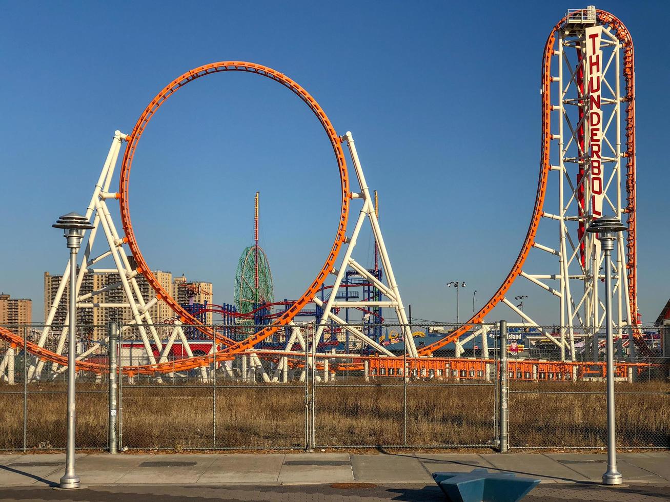 Brooklyn, New York - February 3, 2018 -  Thunderbolt rollerboaster in the Coney Island Amusement Park in Brooklyn, New York photo