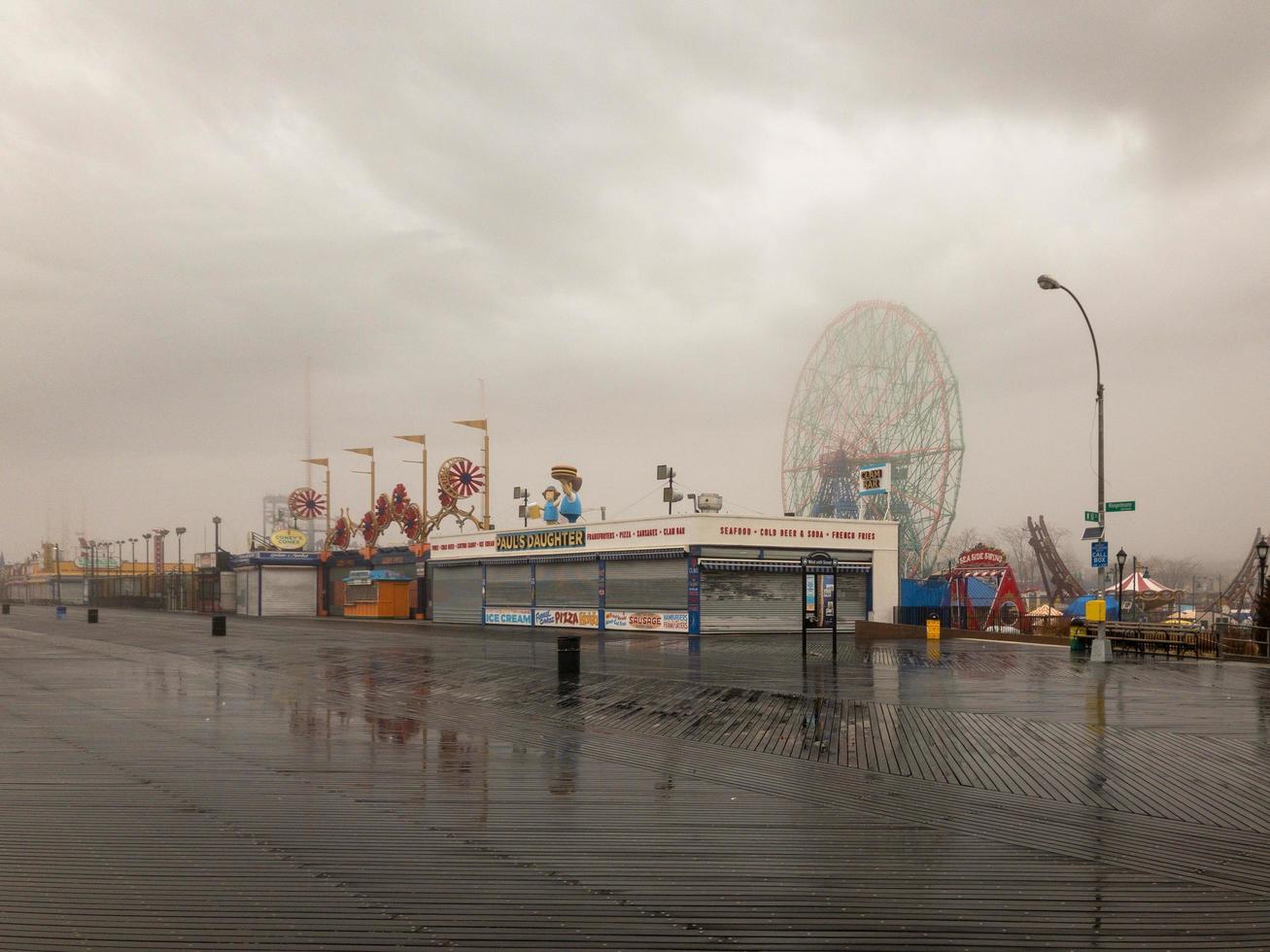 Brooklyn, New York - February 11, 2018 -  Wonder Wheel in Coney Island, Brooklyn on a foggy day. photo