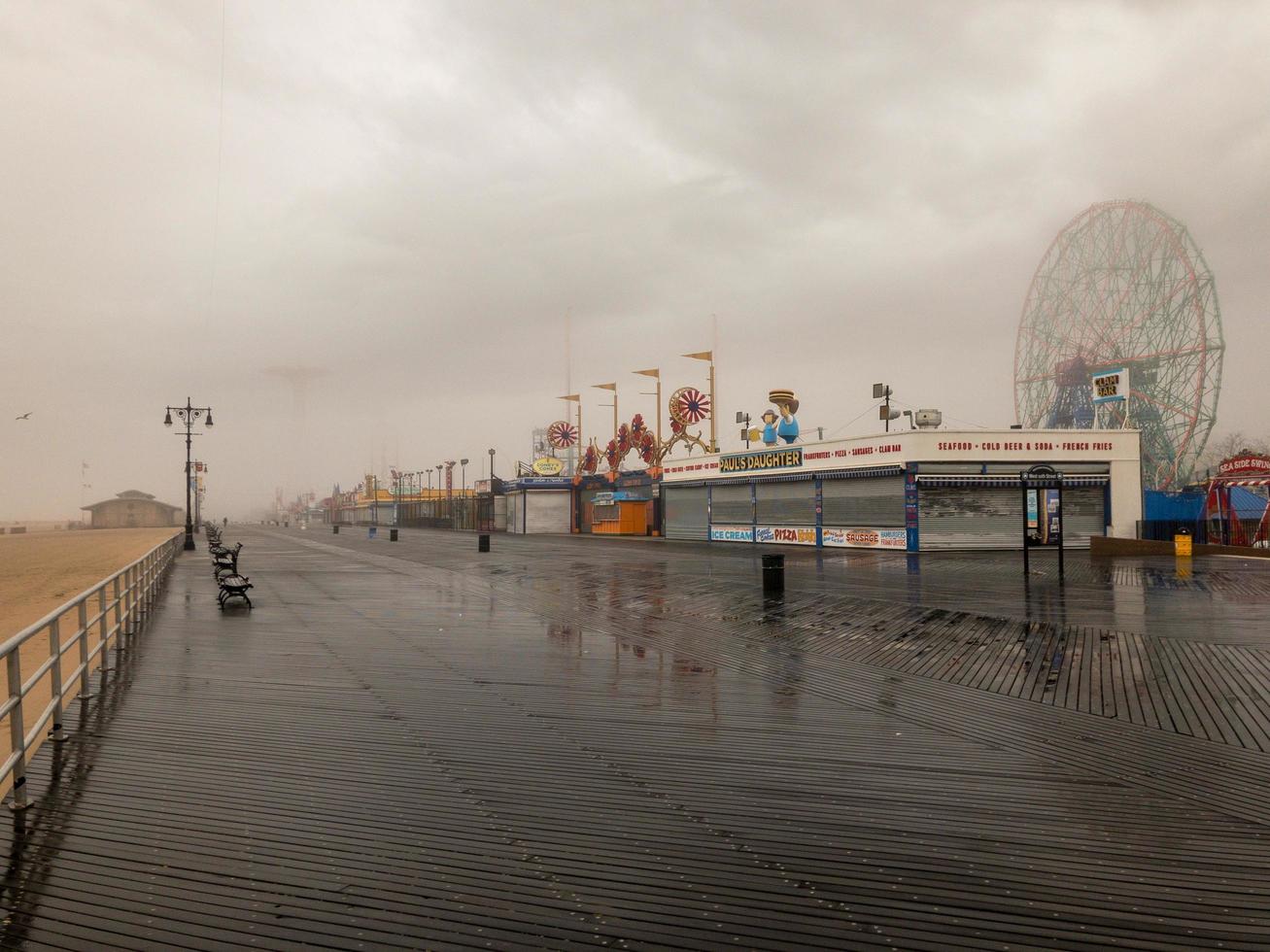 Brooklyn, New York - February 11, 2018 -  Wonder Wheel in Coney Island, Brooklyn on a foggy day. photo