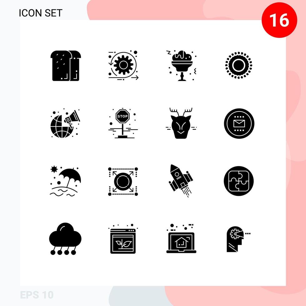 Pictogram Set of 16 Simple Solid Glyphs of global mala sprint jewelry drink Editable Vector Design Elements