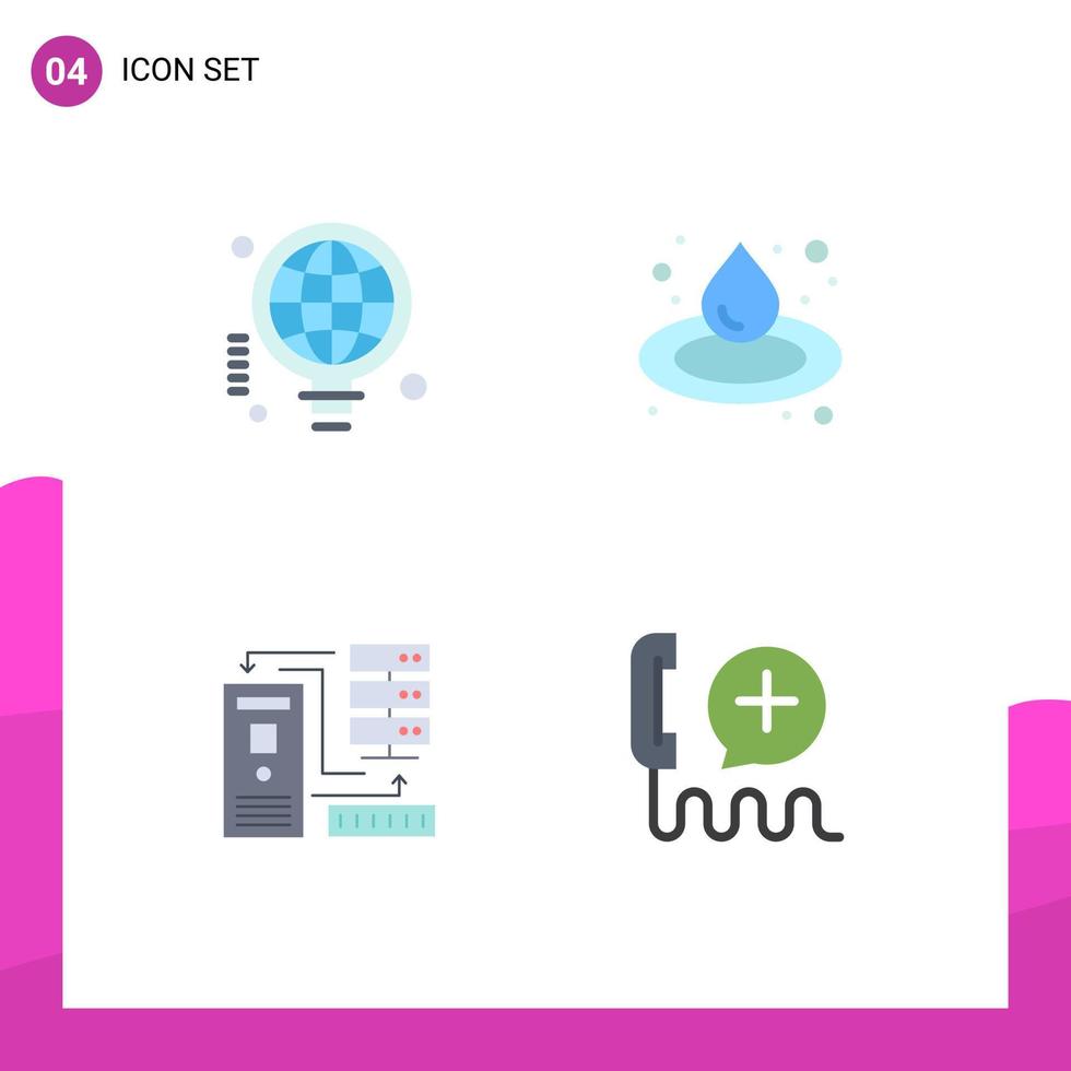 Group of 4 Flat Icons Signs and Symbols for bulb database idea sauna information Editable Vector Design Elements