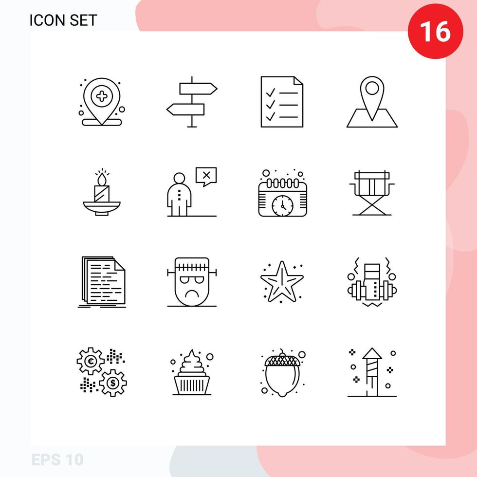 Modern Set of 16 Outlines Pictograph of christmas pin signs map contact Editable Vector Design Elements