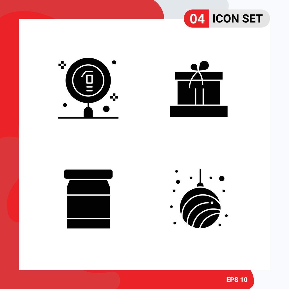 Pack of 4 Modern Solid Glyphs Signs and Symbols for Web Print Media such as biology baby laboratory box preserves Editable Vector Design Elements