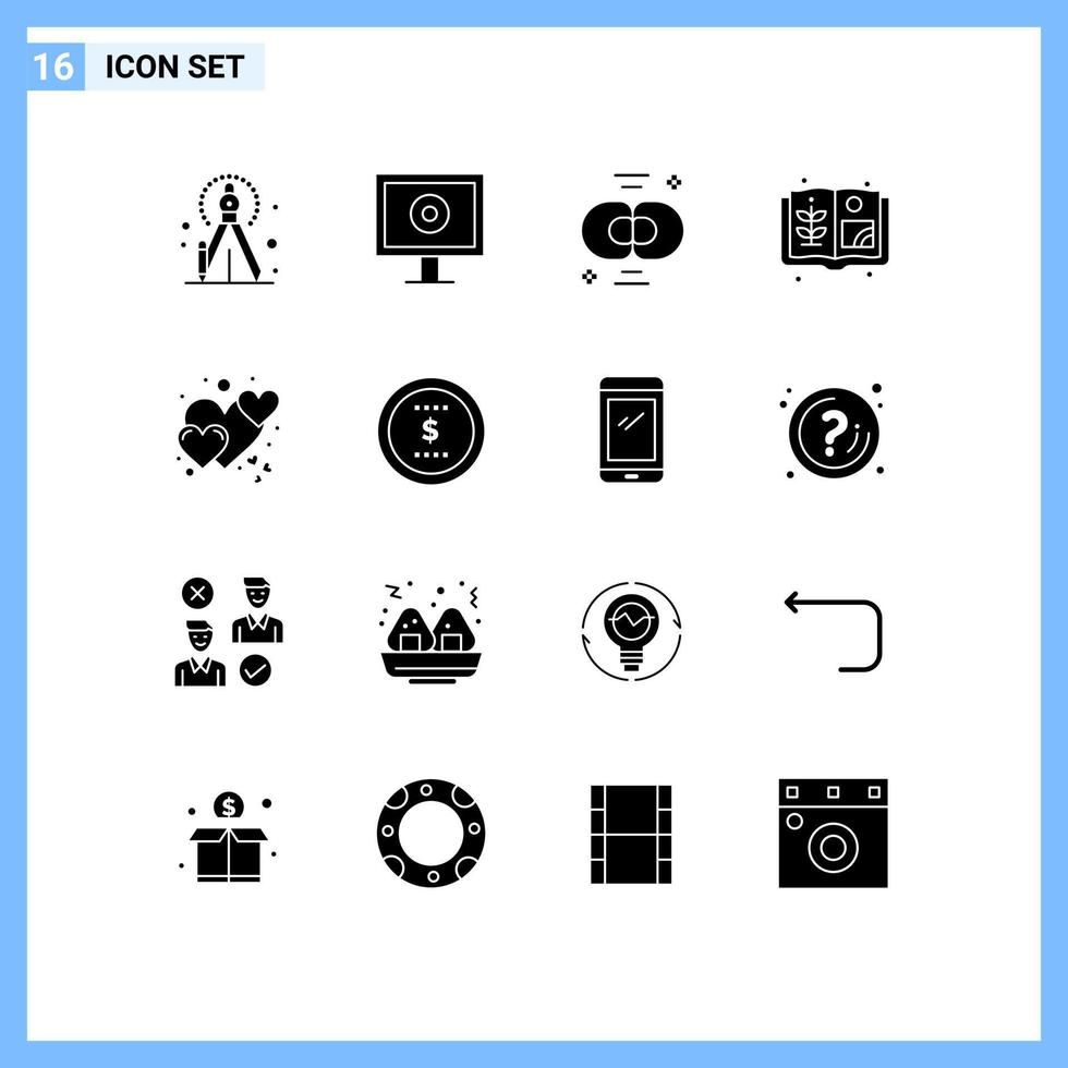 Set of 16 Modern UI Icons Symbols Signs for care love cell heart book Editable Vector Design Elements