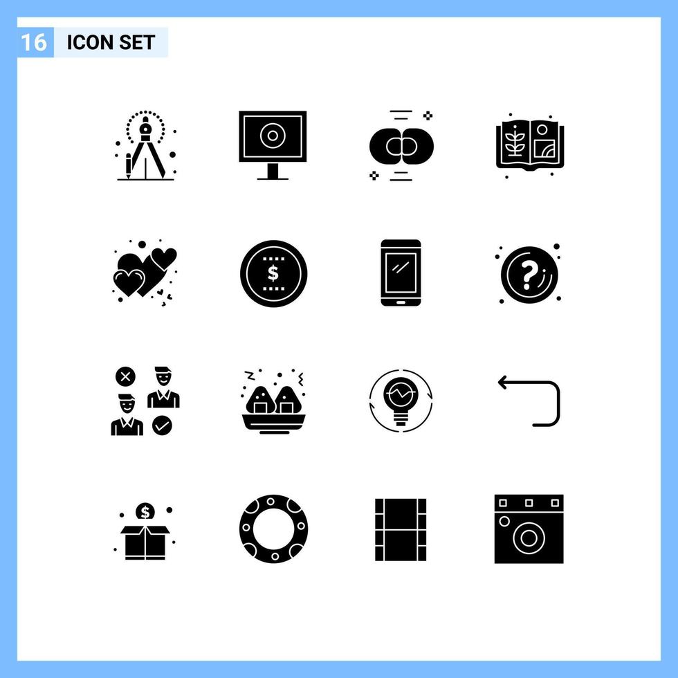 conjunto de 16 iconos de interfaz de usuario modernos símbolos signos para cuidado amor celular corazón libro elementos de diseño vectorial editables vector