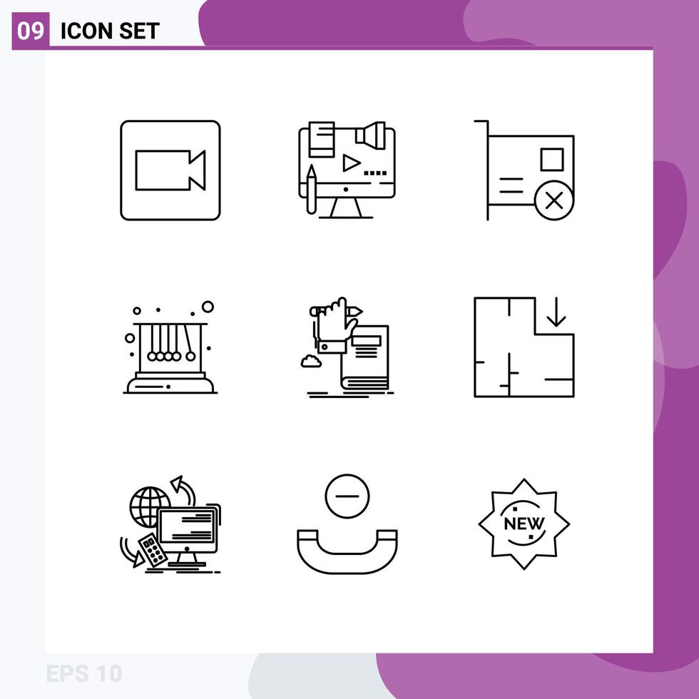 Pictogram Set of 9 Simple Outlines of education physics card pendulum pci Editable Vector Design Elements