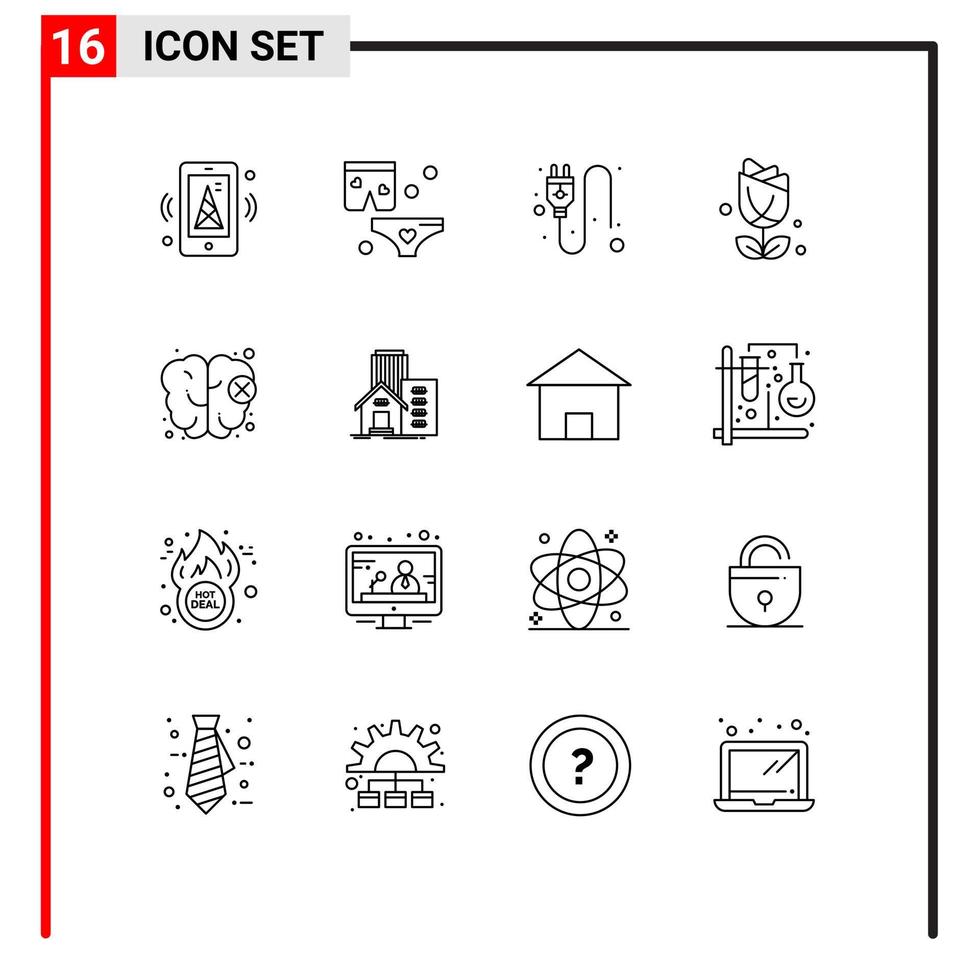 User Interface Pack of 16 Basic Outlines of mind brain electric plent imerican Editable Vector Design Elements