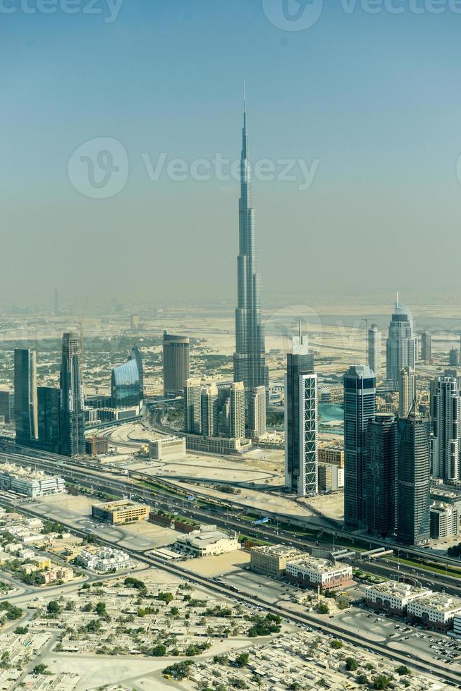 Aerial view of the skyline in Dubai, United Arab Emirates photo
