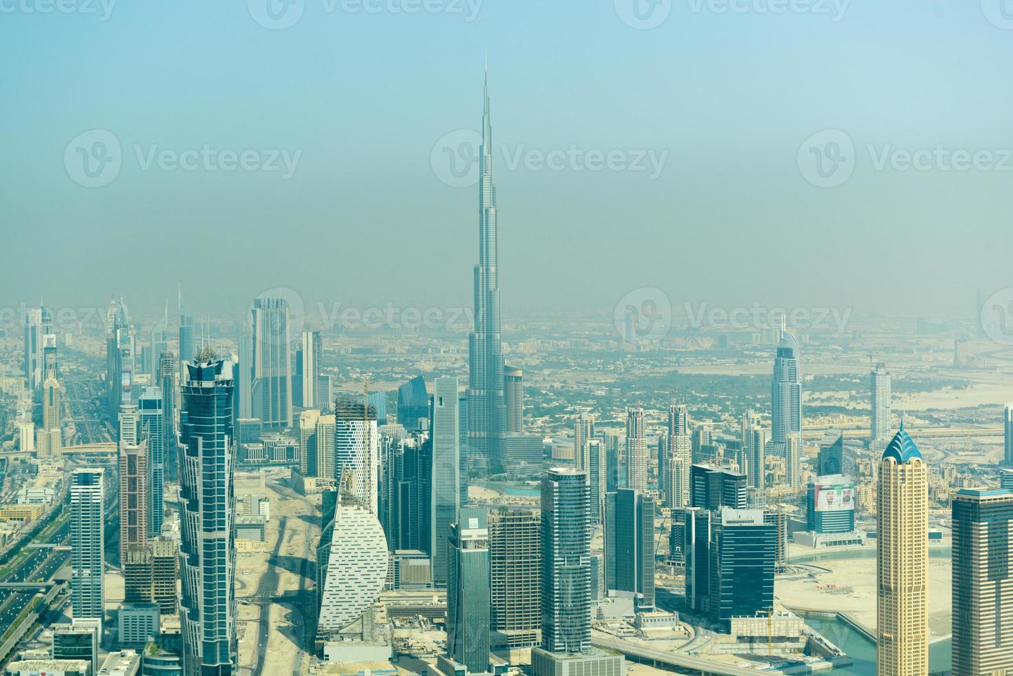 Aerial view of the skyline in Dubai, United Arab Emirates photo