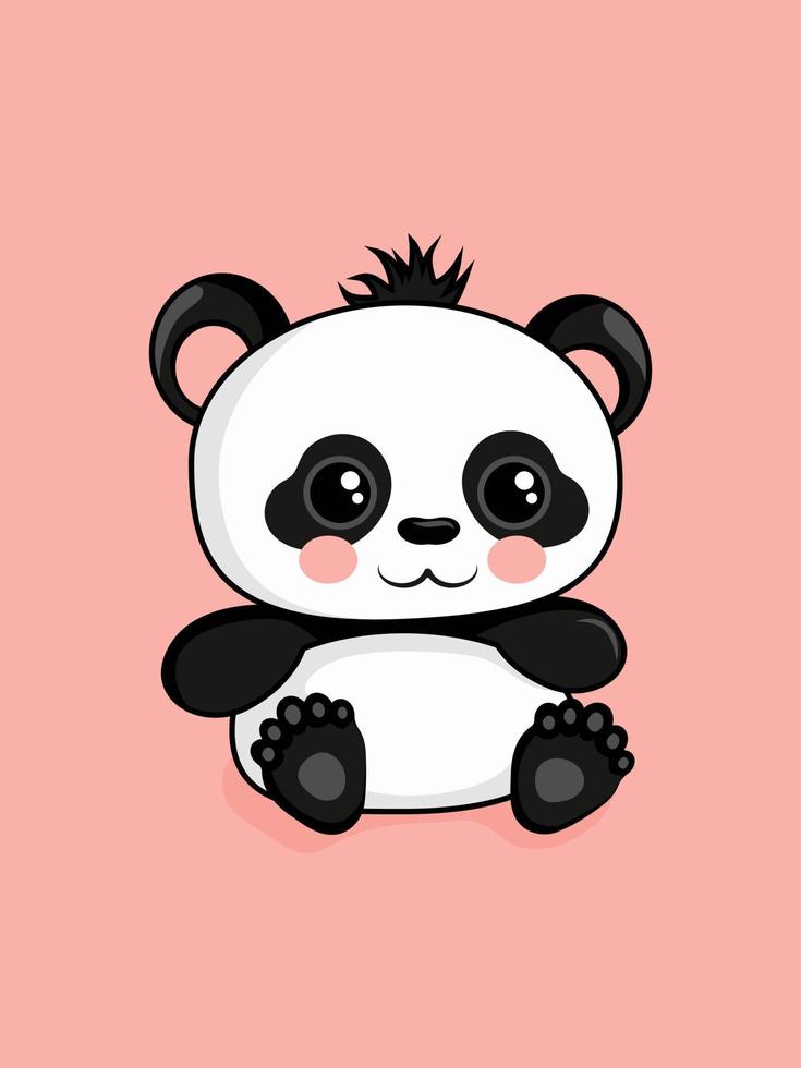 Vector illustration with cute cartoon baby panda on peach backdrop. Vector illustration for any use.