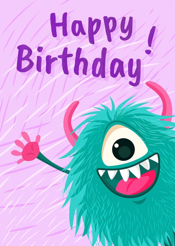 Birthday greeting card with funny cute monster. Vector is cropped with Clipping Mask. Happy Birthday. Vector illustration