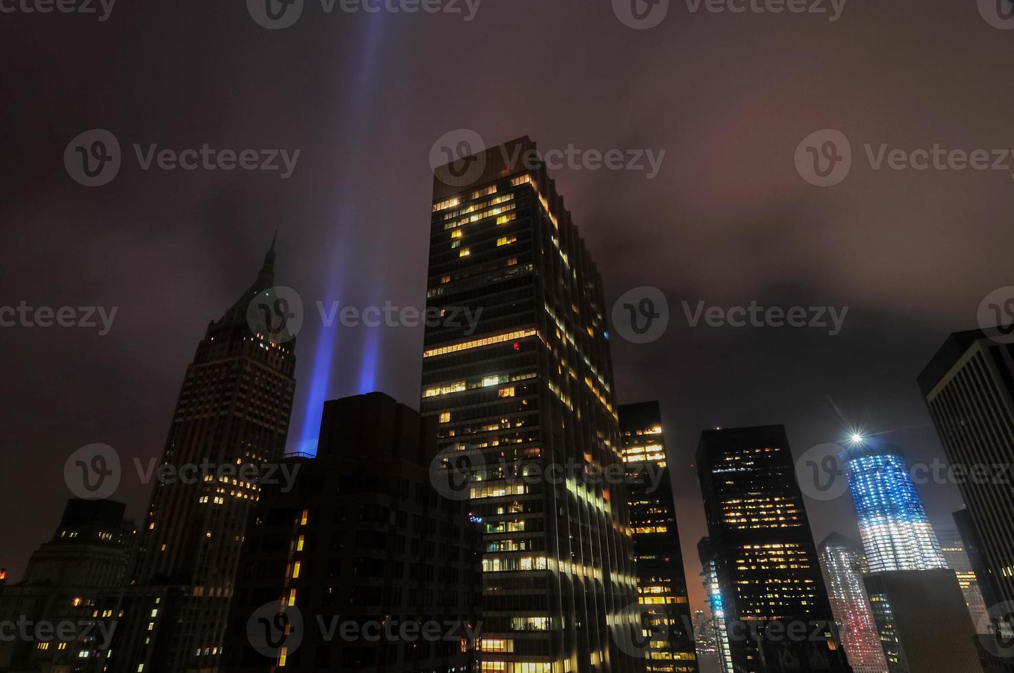 The Tribute in Lights alongside the World Trade Center in downtown Manhattan, New York City. photo