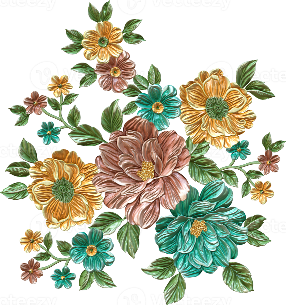 abstrakter metallischer Blumendesignhintergrund, digitale Blumenmalerei, florales Textildesignmaterial, Blumenillustration, Hochzeitsblumenmuster, PNG-Blumenbilder, transparentes dekoratives Blumendesign png