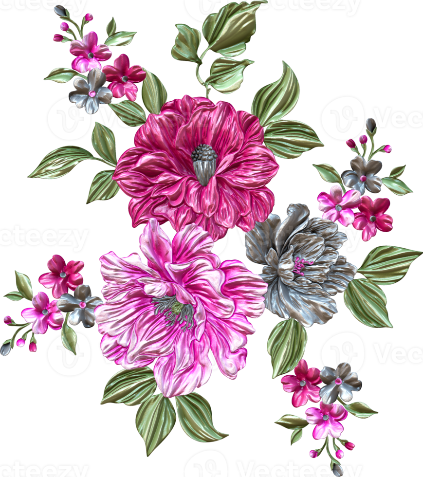 Abstract metallic flower design background,Digital flower painting,Floral textile design material,Flower Illustration,Wedding flower pattern,PNG flower images,Transparent decorative floral design png