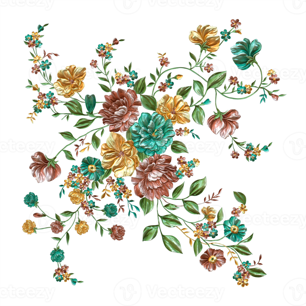 Abstract metallic flower design background,Digital flower painting,Floral textile design material,Flower Illustration,Wedding flower pattern,PNG flower images,Transparent decorative floral design png