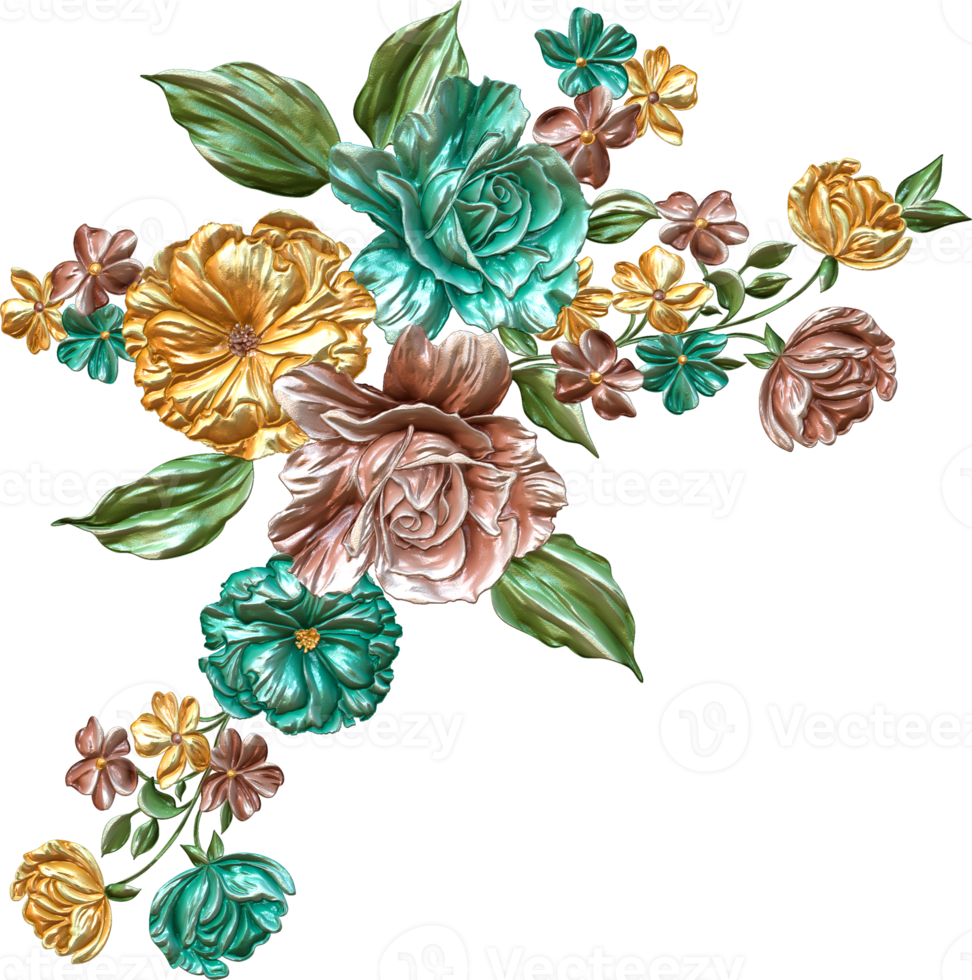 abstrakter metallischer Blumendesignhintergrund, digitale Blumenmalerei, florales Textildesignmaterial, Blumenillustration, Hochzeitsblumenmuster, PNG-Blumenbilder, transparentes dekoratives Blumendesign png