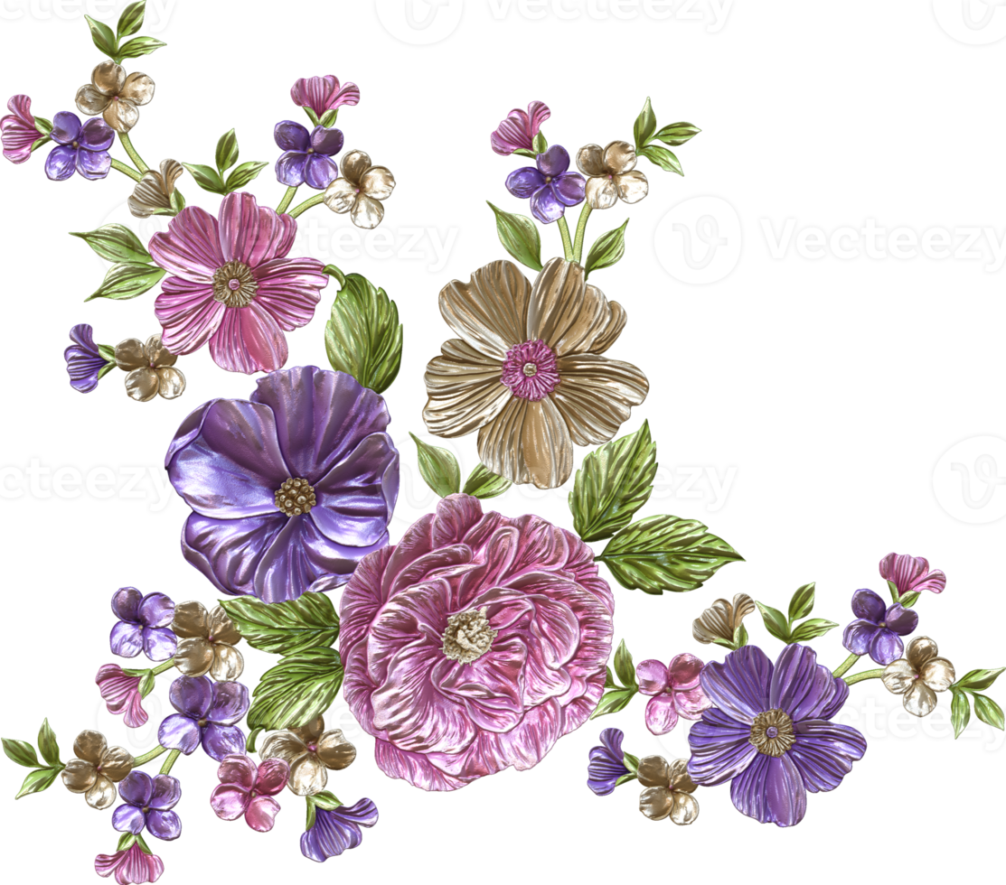 abstrakter metallischer Blumendesignhintergrund, digitale Blumenmalerei, florales Textildesignmaterial, Blumenillustration, Hochzeitsblumenmuster, PNG-Blumenbilder, transparentes dekoratives Blumendesign png