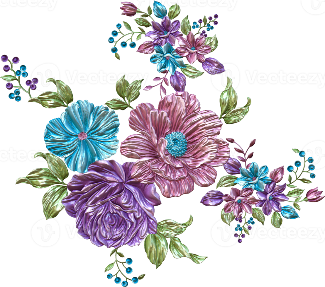 abstrakter metallischer Blumendesignhintergrund, digitale Blumenmalerei, florales Textildesignmaterial, Blumenillustration, Hochzeitsblumenmuster, PNG-Blumenbilder, transparentes dekoratives Blumendesign png