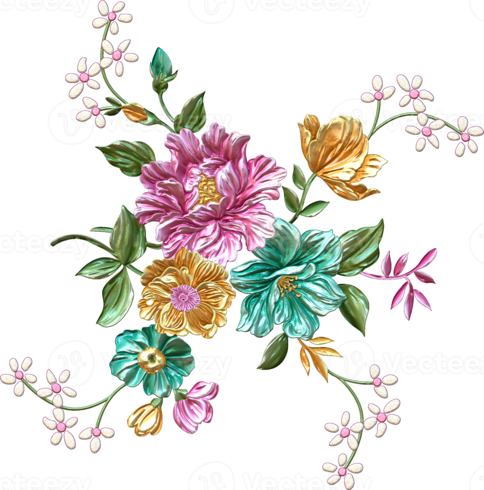 Abstract metallic flower design background,Digital flower painting,Floral textile design material,Flower Illustration,Wedding flower pattern,PNG flower images,Transparent decorative floral design png