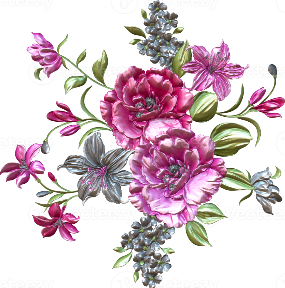 Abstract metallic flower design background,Digital flower painting,Floral textile design material,Flower Illustration,Wedding flower pattern,PNG flower images,Transparent decorative floral design png