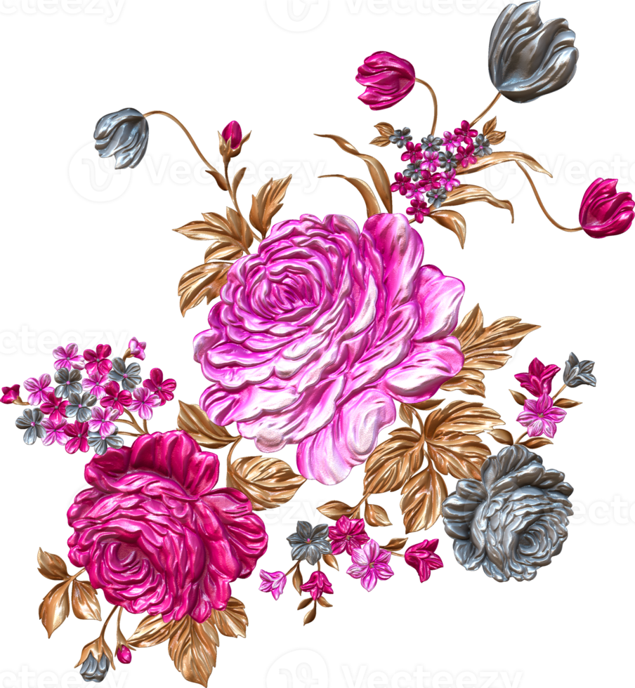 abstrakter metallischer Blumendesignhintergrund, digitale Blumenmalerei, florales Textildesignmaterial, Blumenillustration, Hochzeitsblumenmuster, PNG-Blumenbilder, transparentes dekoratives Blumendesign png