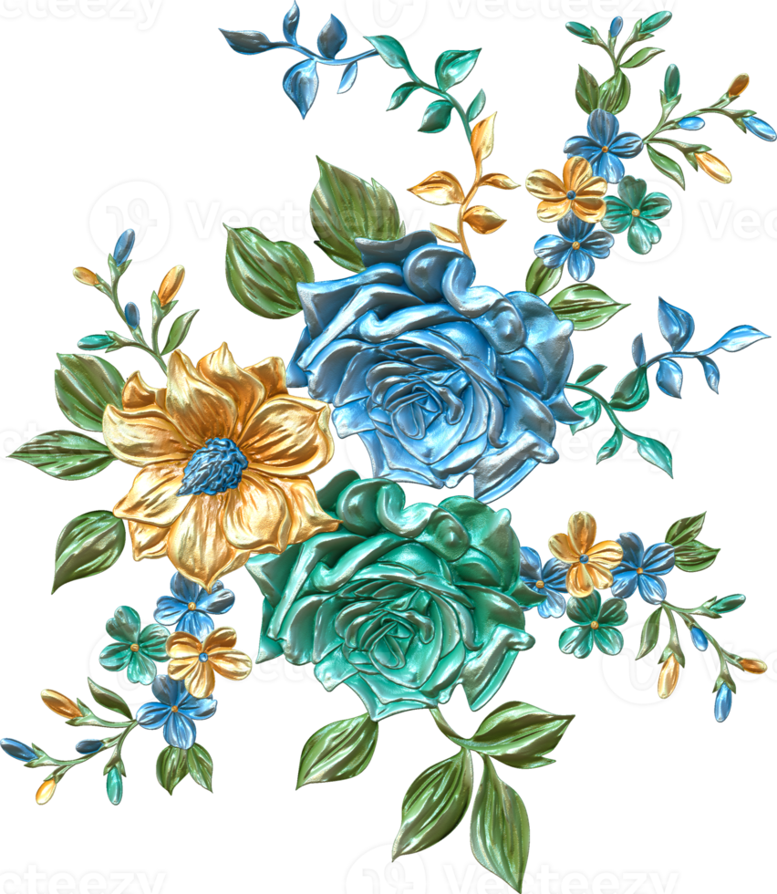 abstrakter metallischer Blumendesignhintergrund, digitale Blumenmalerei, florales Textildesignmaterial, Blumenillustration, Hochzeitsblumenmuster, PNG-Blumenbilder, transparentes dekoratives Blumendesign png