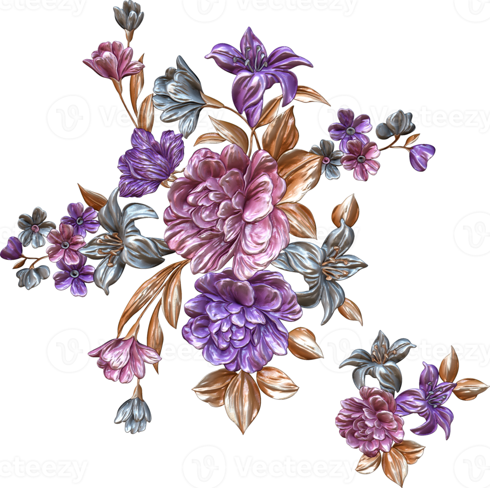 Abstract metallic flower design background,Digital flower painting,Floral textile design material,Flower Illustration,Wedding flower pattern,PNG flower images,Transparent decorative floral design png