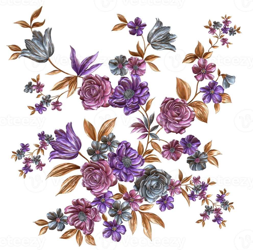 Abstract metallic flower design background,Digital flower painting,Floral textile design material,Flower Illustration,Wedding flower pattern,PNG flower images,Transparent decorative floral design png