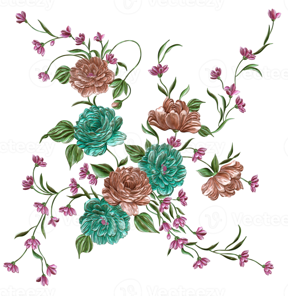 abstrakter metallischer Blumendesignhintergrund, digitale Blumenmalerei, florales Textildesignmaterial, Blumenillustration, Hochzeitsblumenmuster, PNG-Blumenbilder, transparentes dekoratives Blumendesign png